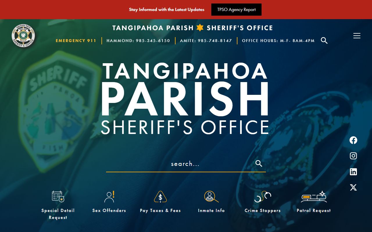 Tangipahoa Parish Sheriff's Office website for Hammond booking reports and jail roster