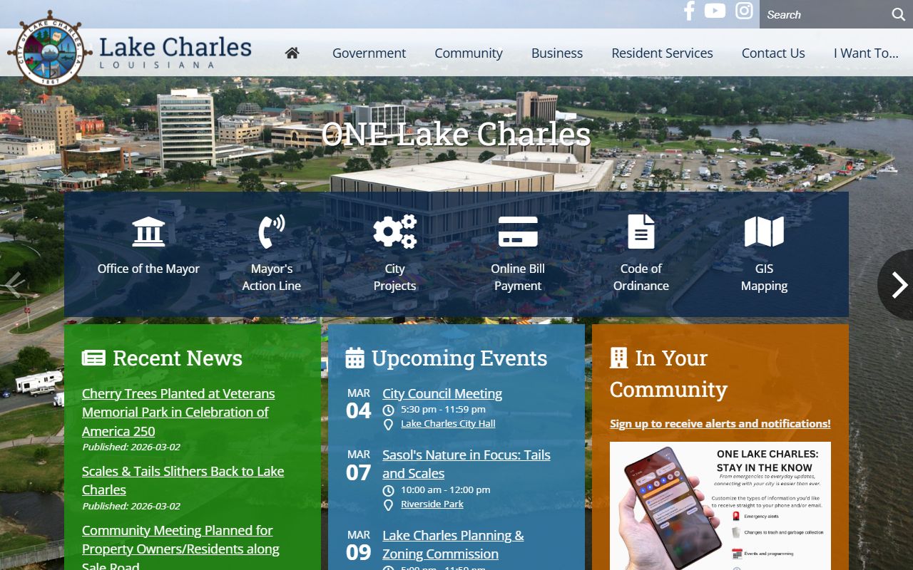 Lake Charles city homepage for booking reports