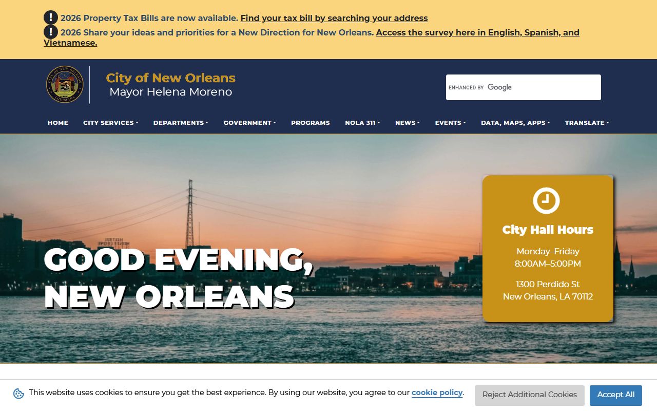 New Orleans city homepage for booking reports and public records