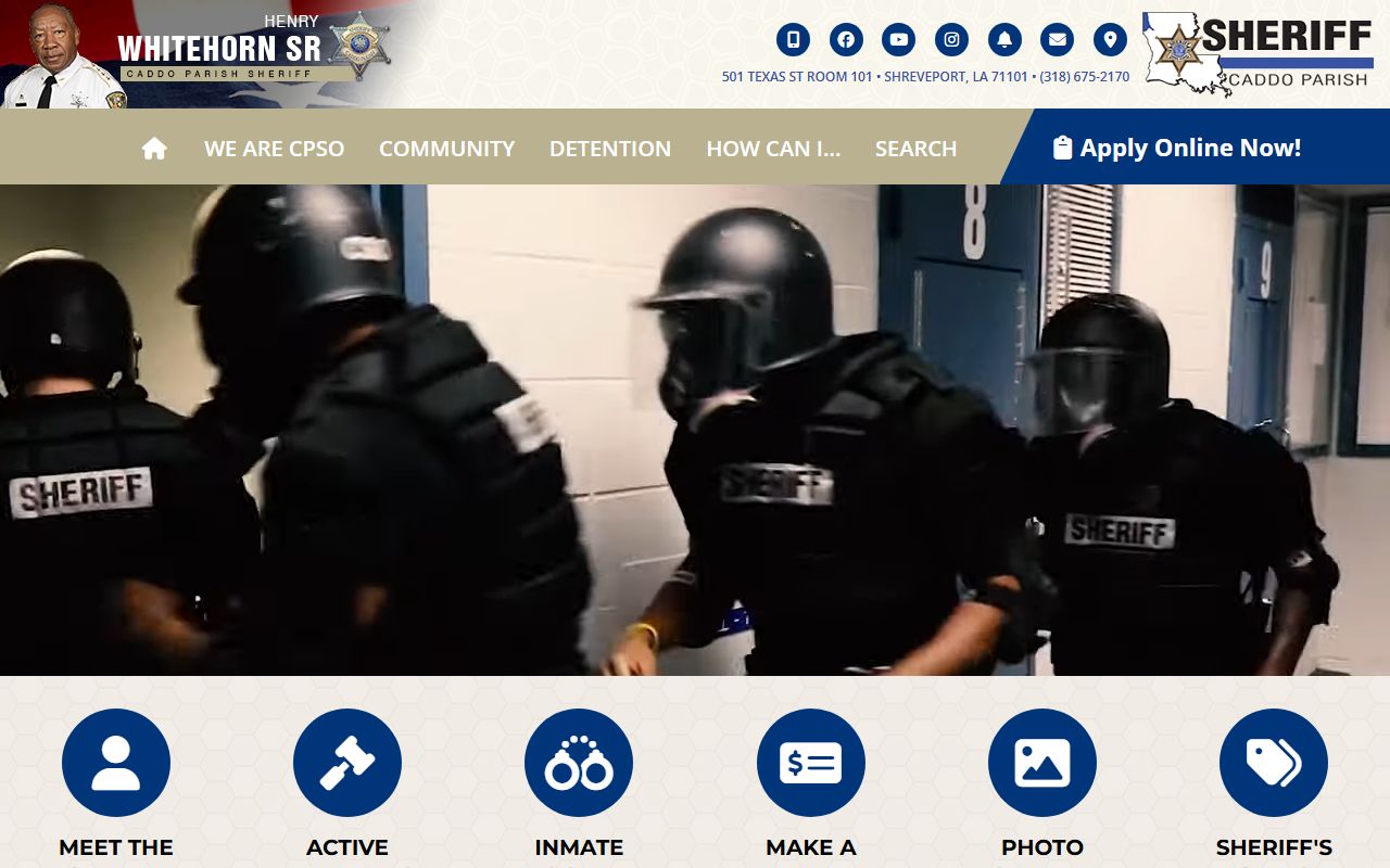 Caddo Parish Sheriff office homepage for Shreveport booking reports