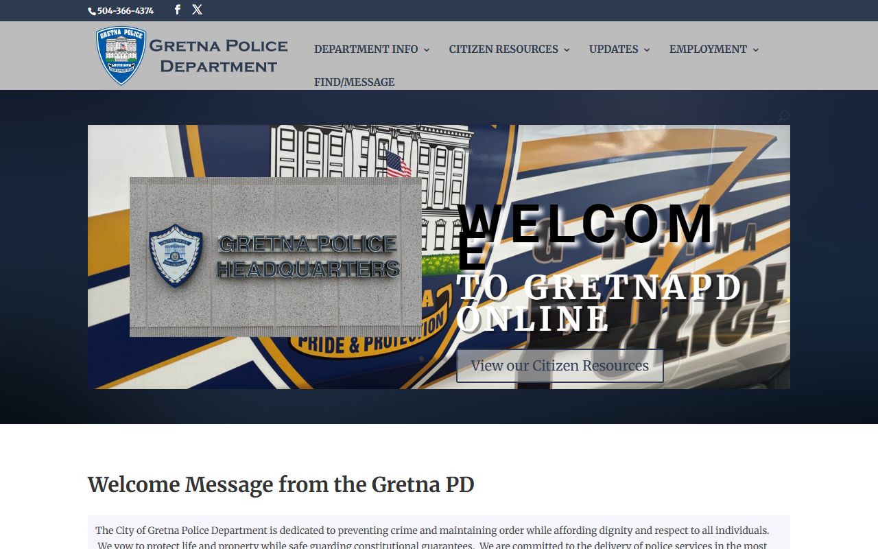 Gretna Police Department near Terrytown for West Bank booking reports