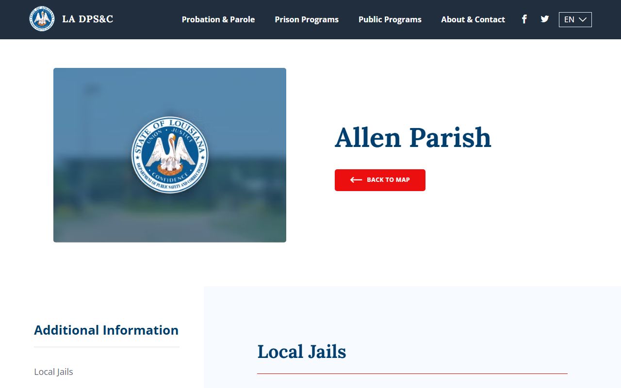 Allen Parish DOC information page for booking reports and inmate records