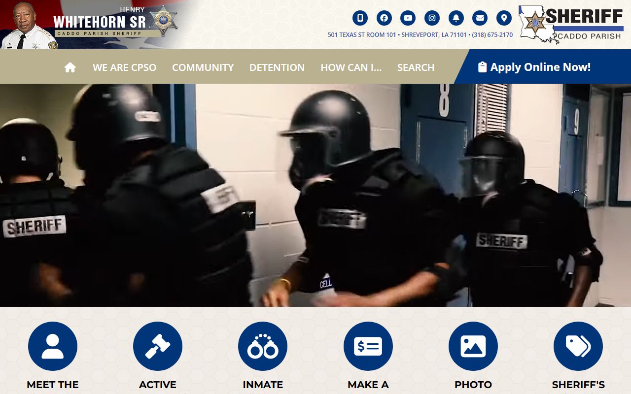 Caddo Parish Sheriff Office homepage for booking reports