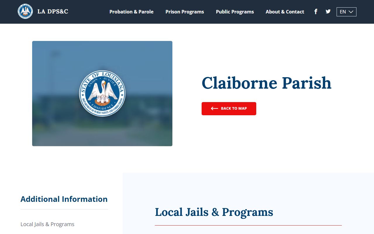 Claiborne Parish DOC information page for booking reports