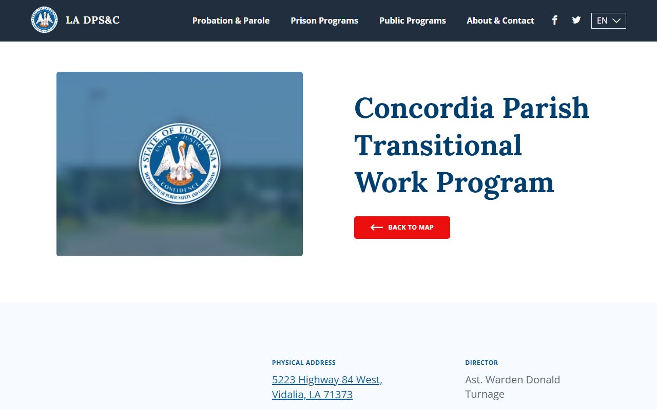 Concordia Parish DOC information page for booking reports