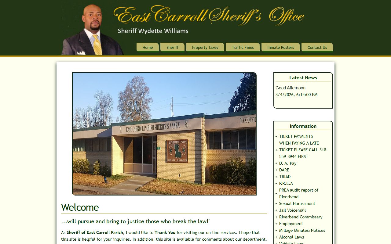 East Carroll Parish Sheriff Office website for booking reports