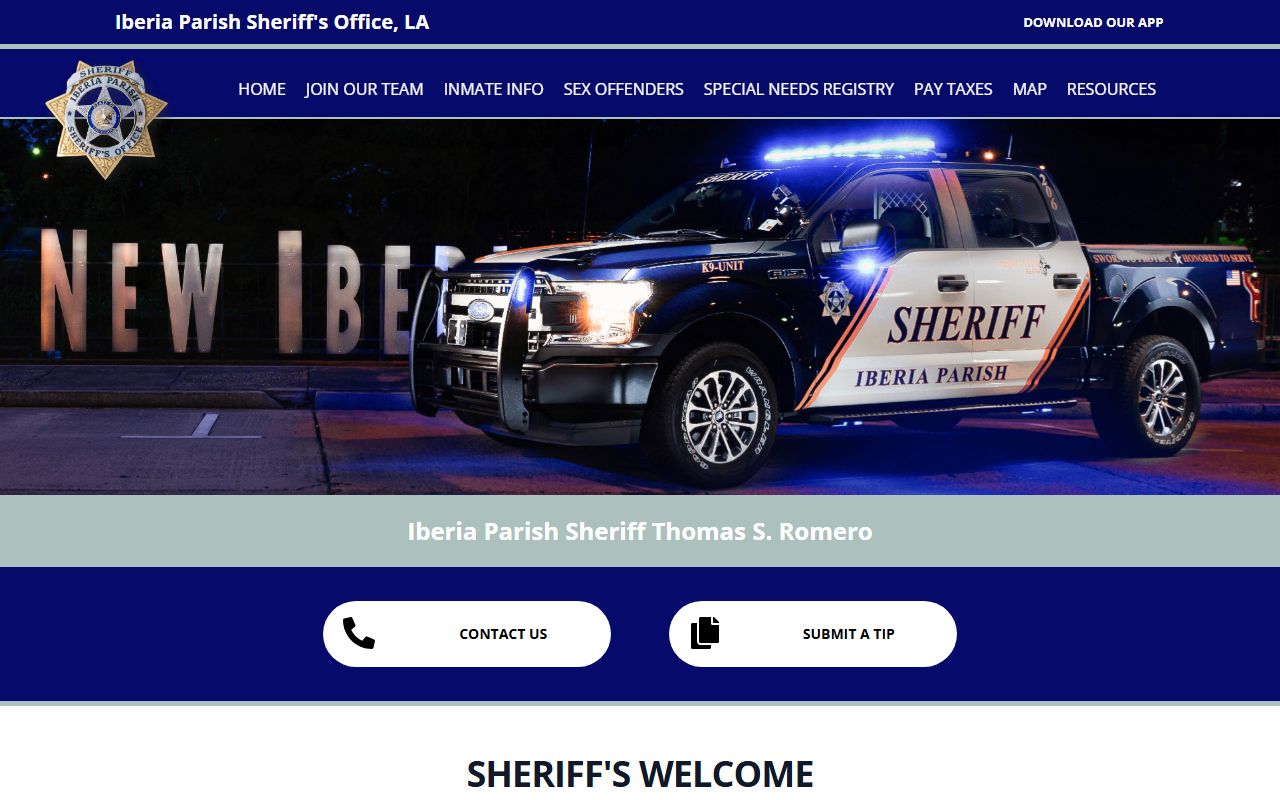 Iberia Parish Sheriff's Office website for booking reports