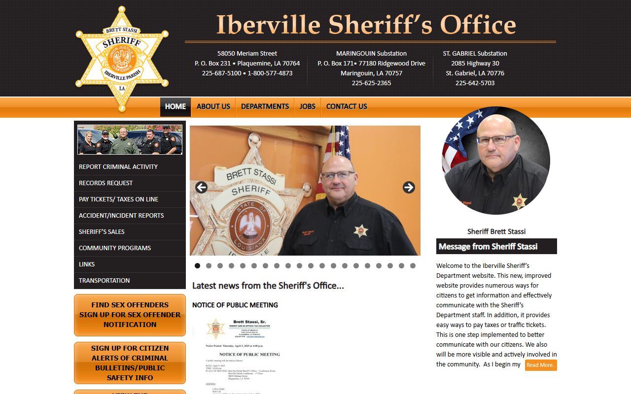 Iberville Parish Sheriff's Office website for booking reports