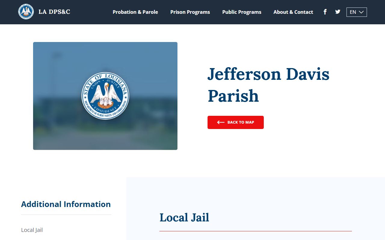 Jefferson Davis Parish DOC information page for booking reports