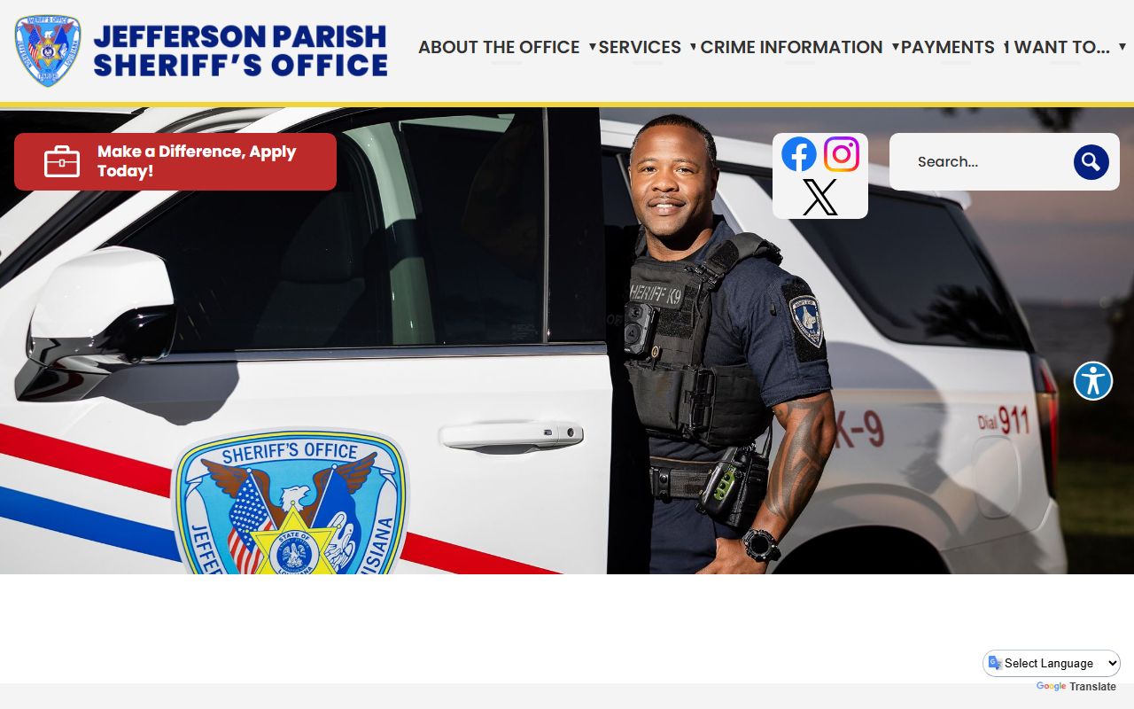 Jefferson Parish Sheriff's Office website for booking reports and inmate search