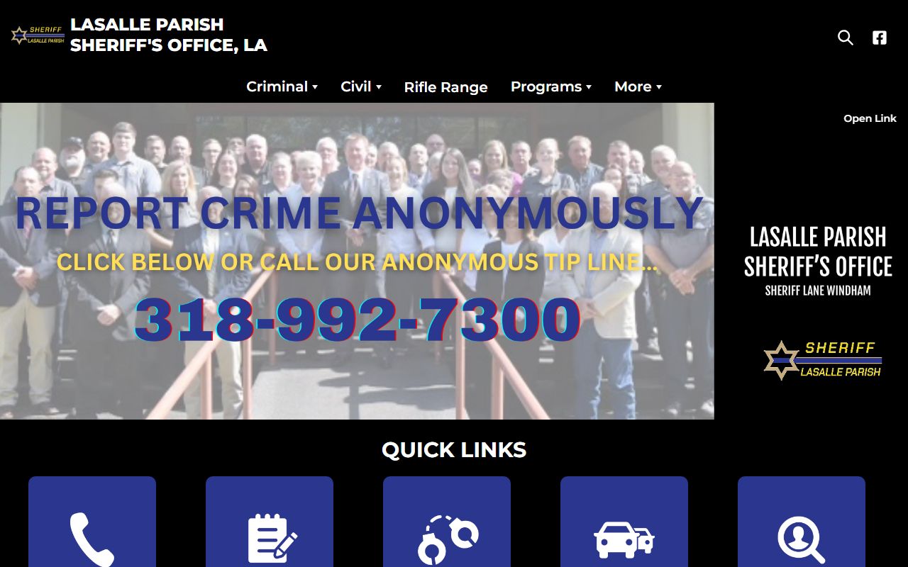 LaSalle Parish Sheriff's Office website for booking reports and arrest records