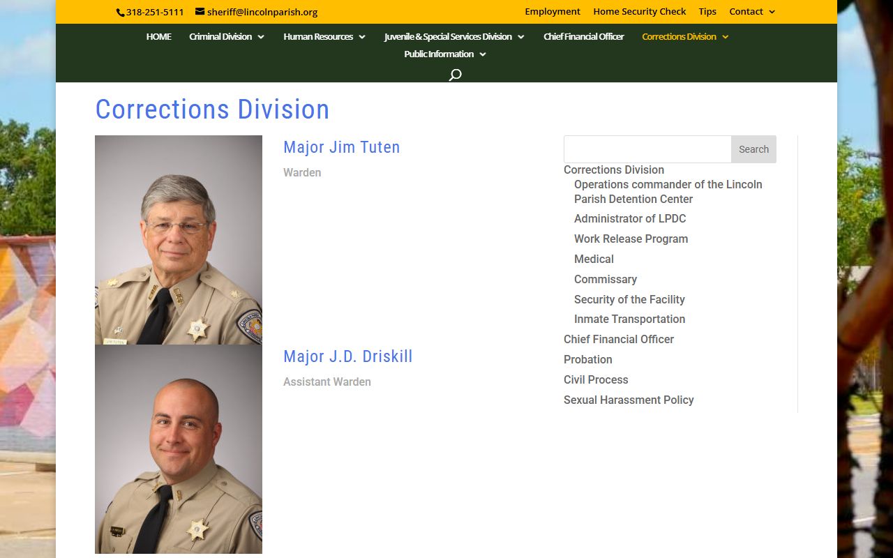 Lincoln Parish Corrections Division page for booking reports and detention center information