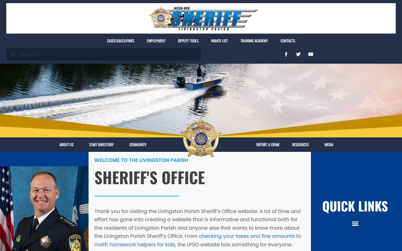 Livingston Parish Sheriff's Office website for booking reports and inmate search