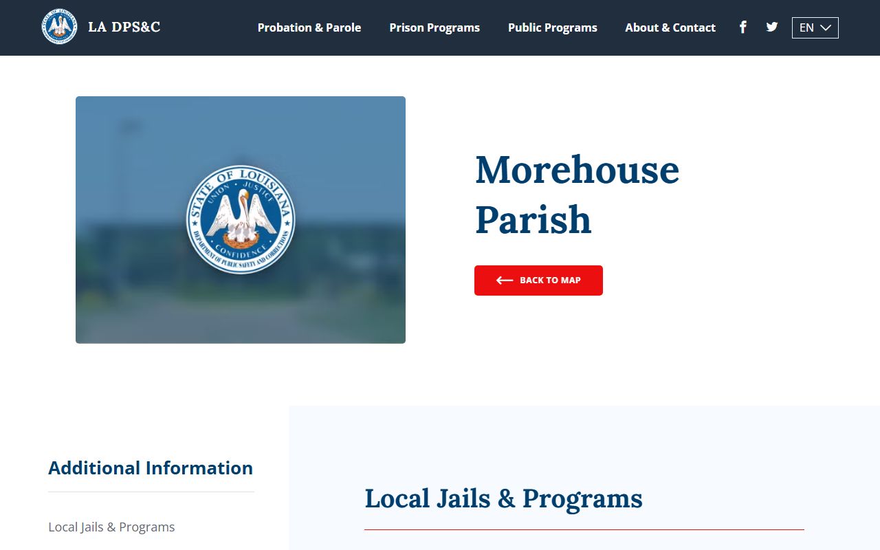 Morehouse Parish DOC information page for booking reports and offender data