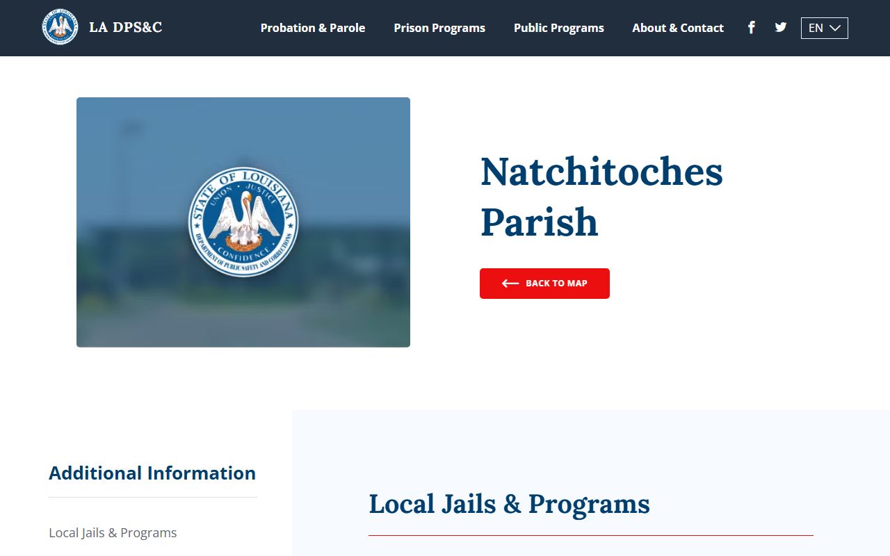 Natchitoches Parish DOC information page for booking reports and offender records