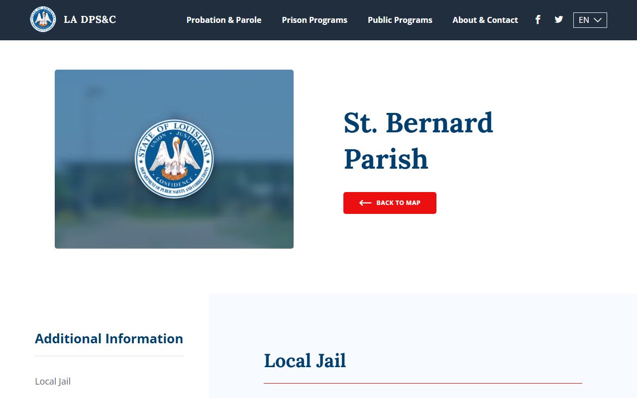 St. Bernard Parish DOC information page for booking reports