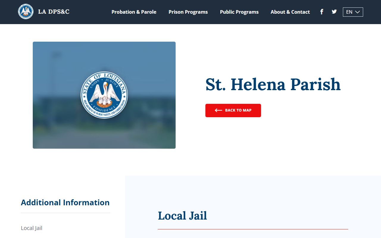St. Helena Parish DOC information page for booking reports