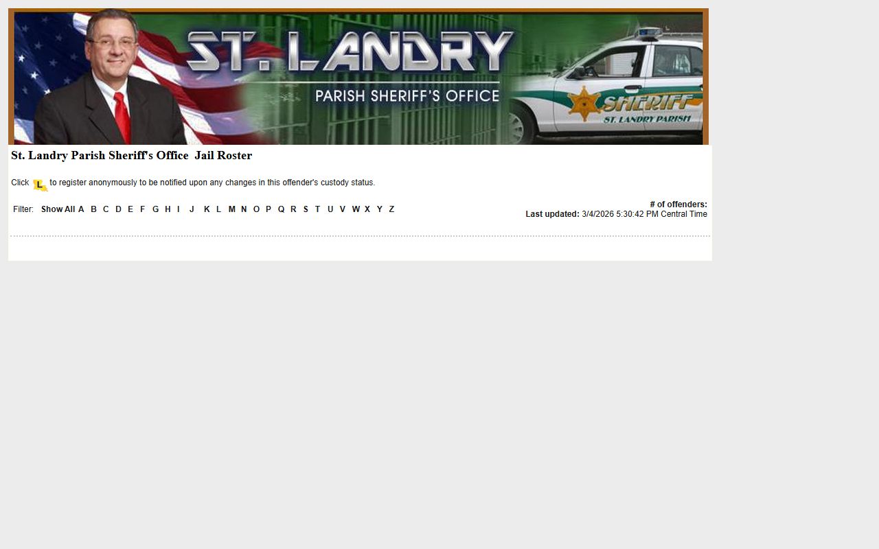 St. Landry Parish online inmate roster for booking reports
