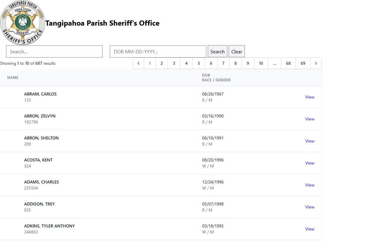 Tangipahoa Parish jail roster for booking reports search