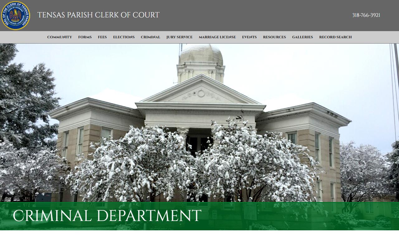 Tensas Parish Clerk of Court criminal department page for booking reports