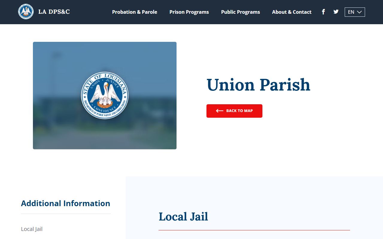 Union Parish DOC information page for booking reports