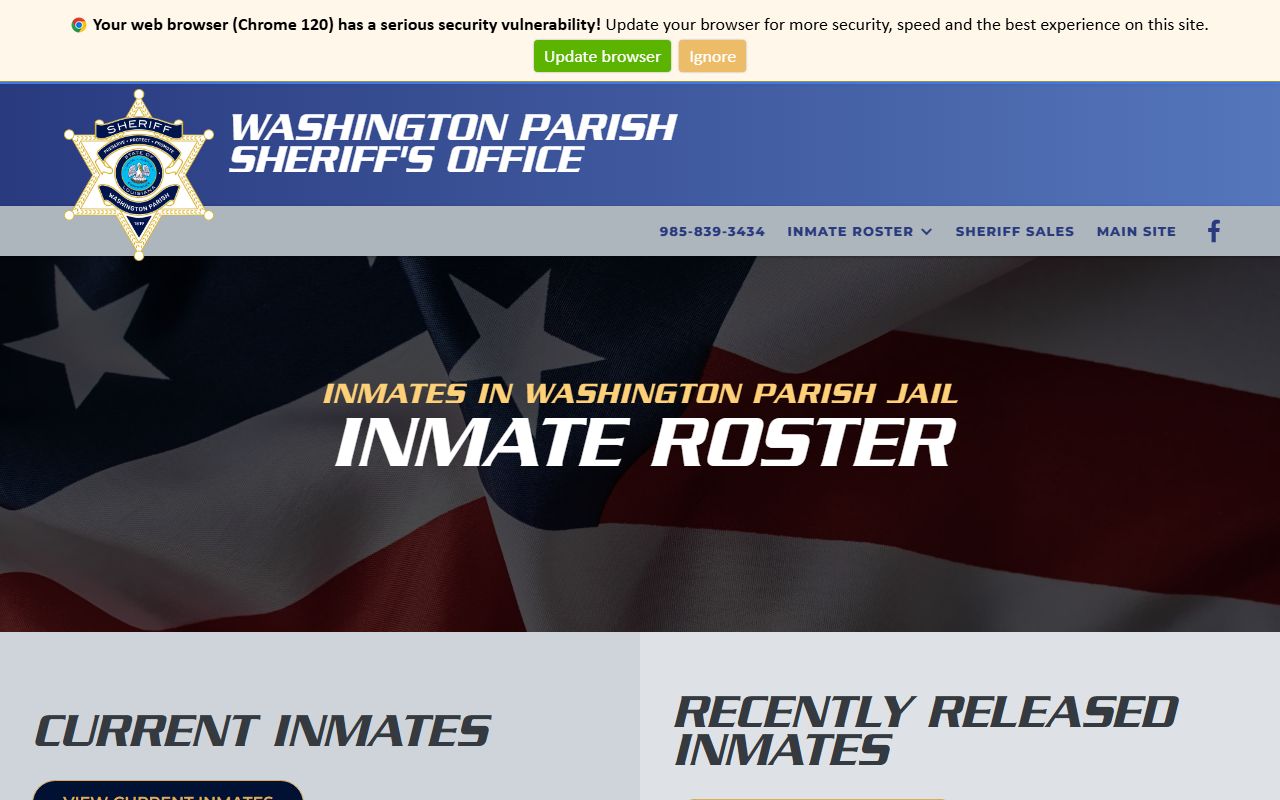 Washington Parish inmate roster showing current booking reports