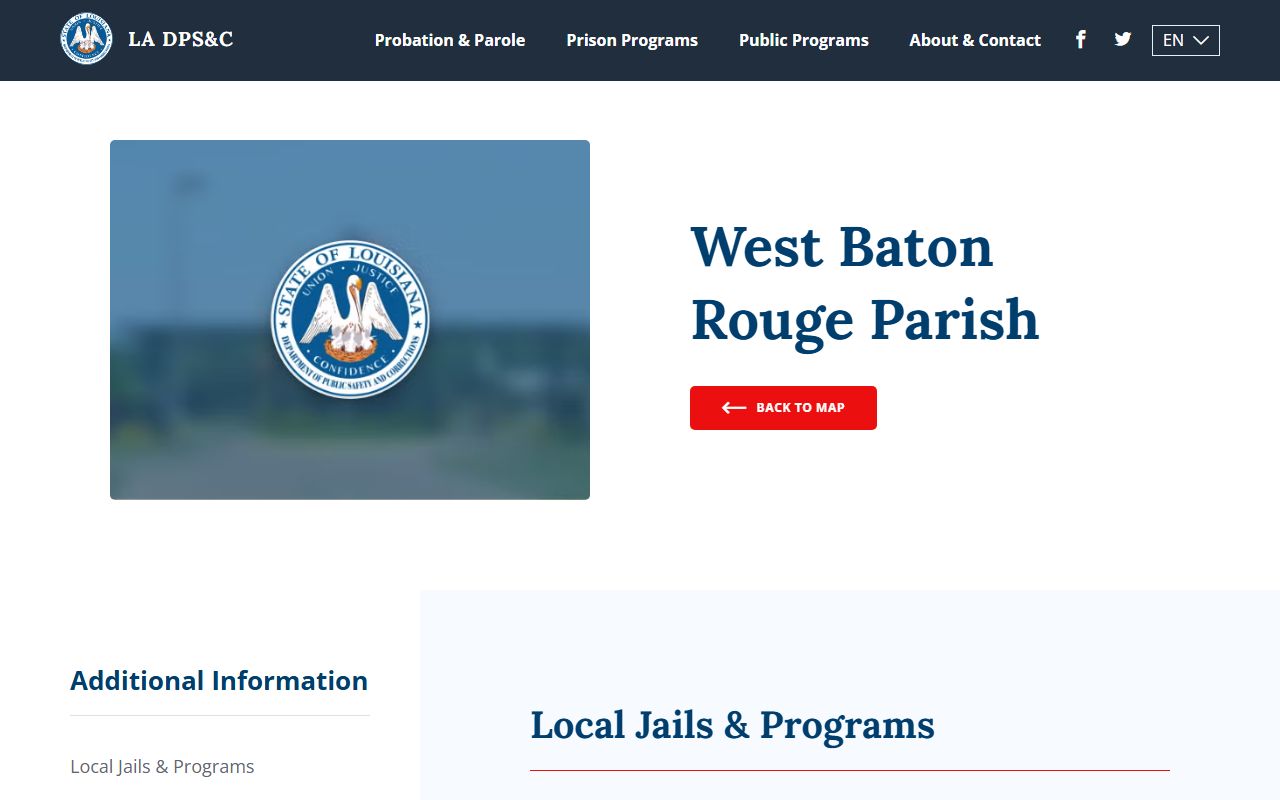 West Baton Rouge Parish DOC information page for booking reports