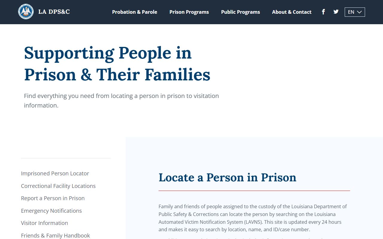 Louisiana DPS&C offender information and LAVNS booking reports search page